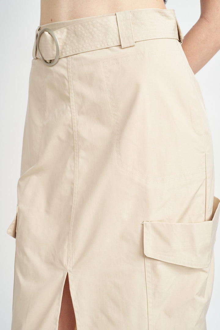 High Waist Cargo Midi Skirt