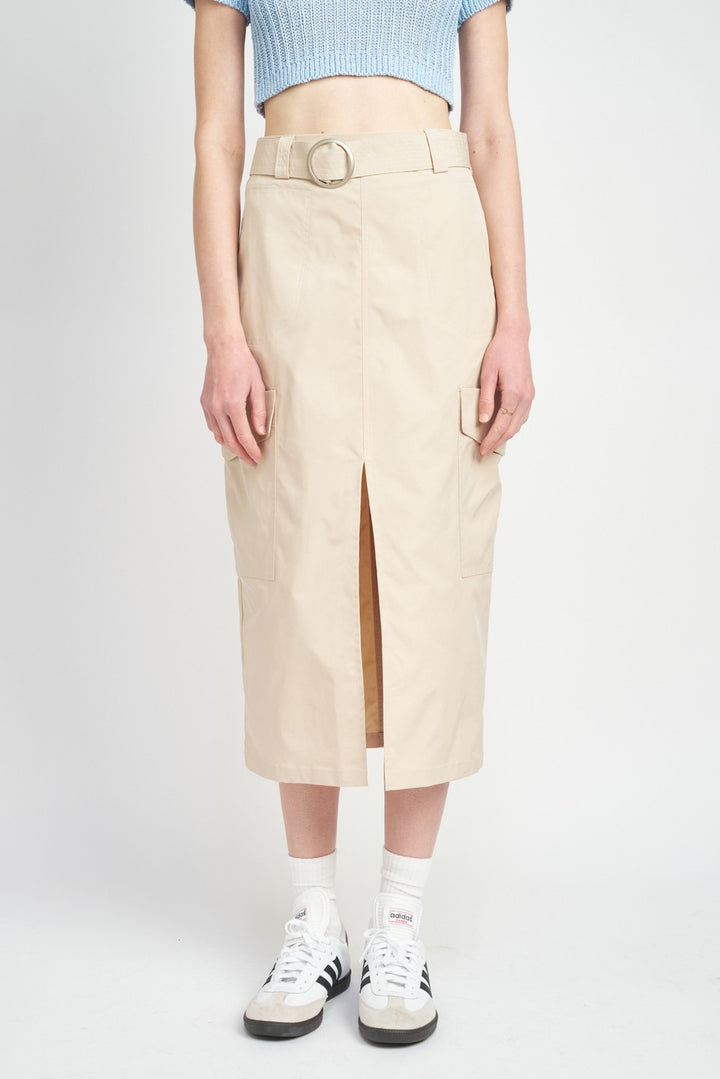 High Waist Cargo Midi Skirt