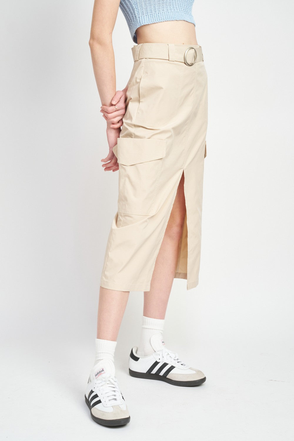 High Waist Cargo Midi Skirt