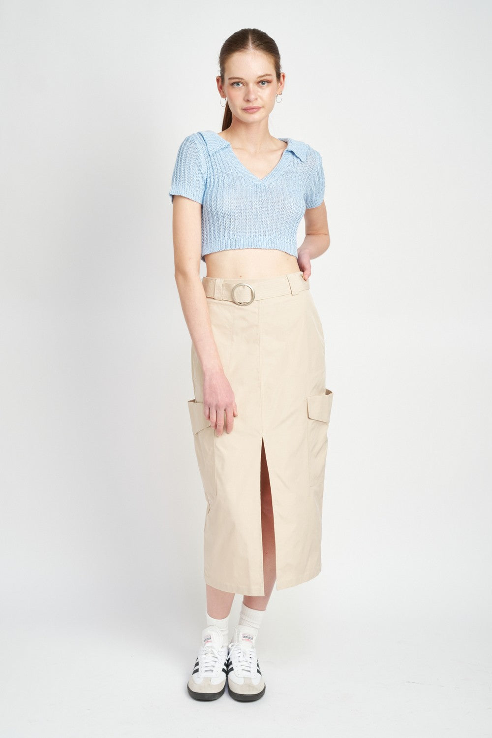 High Waist Cargo Midi Skirt