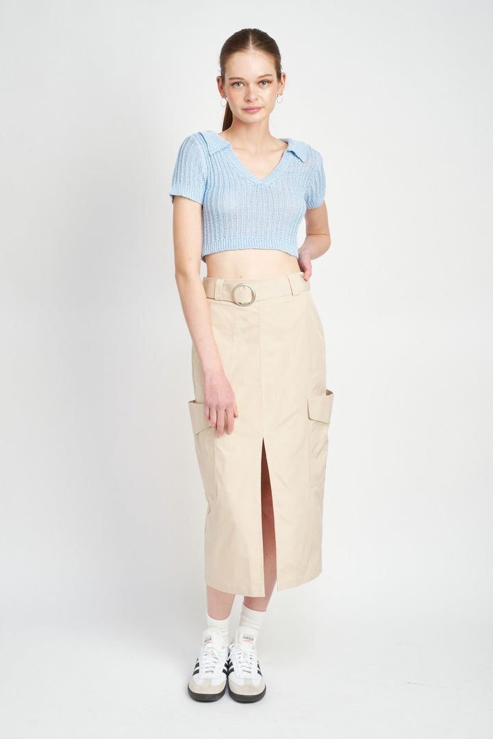 High Waist Cargo Midi Skirt