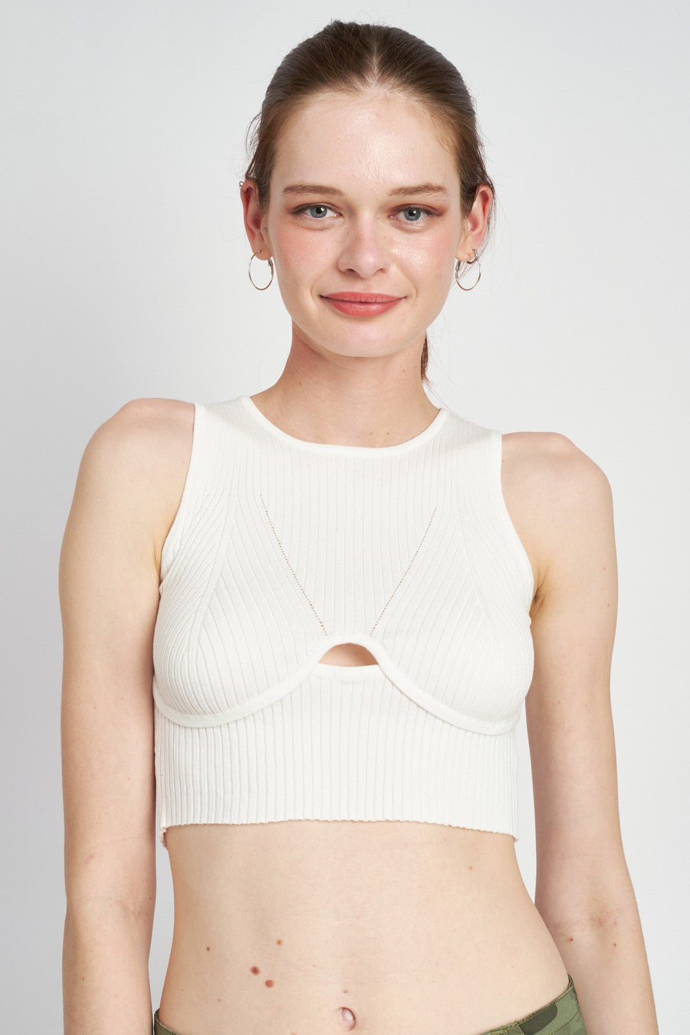 White Bustier Look Ribbed Crop Top