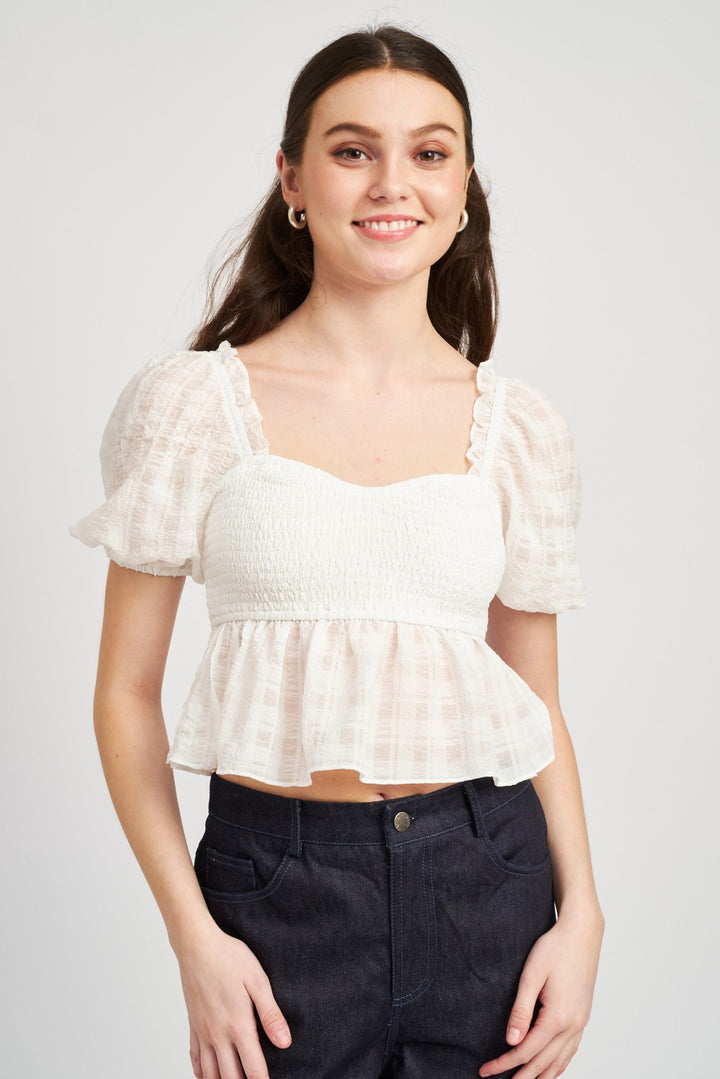 White Smocked Babydoll Top