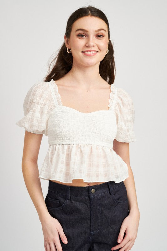 White Smocked Babydoll Top