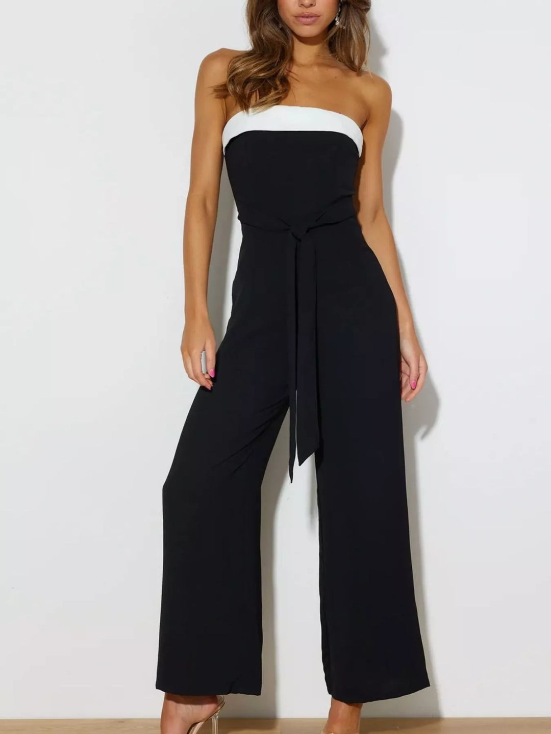 Black Contrast Tube Wide Leg Jumpsuit