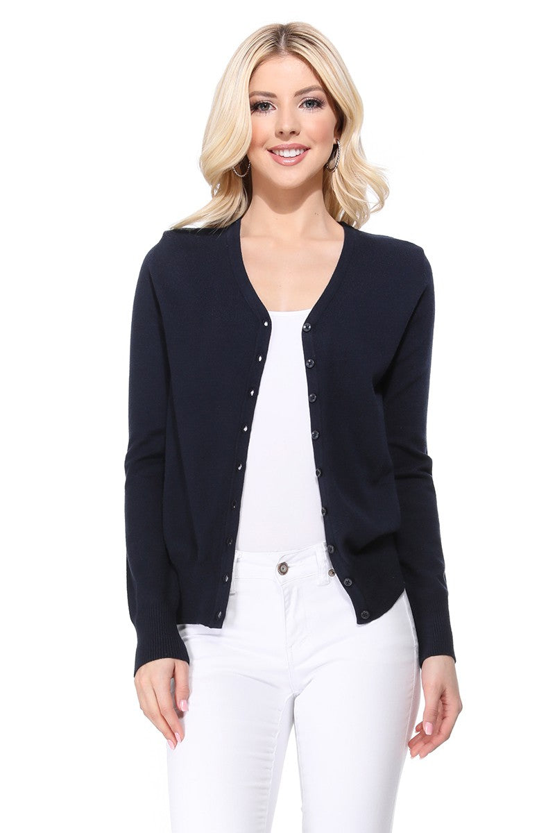 Ivory Womens V Neck Button Down Knit Cardigan Sweater