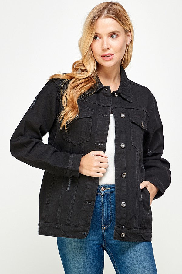 Medium Blue Womens Denim Jacket With Fleece Hoodies 1