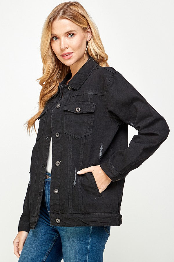 Medium Blue Womens Denim Jacket With Fleece Hoodies 1