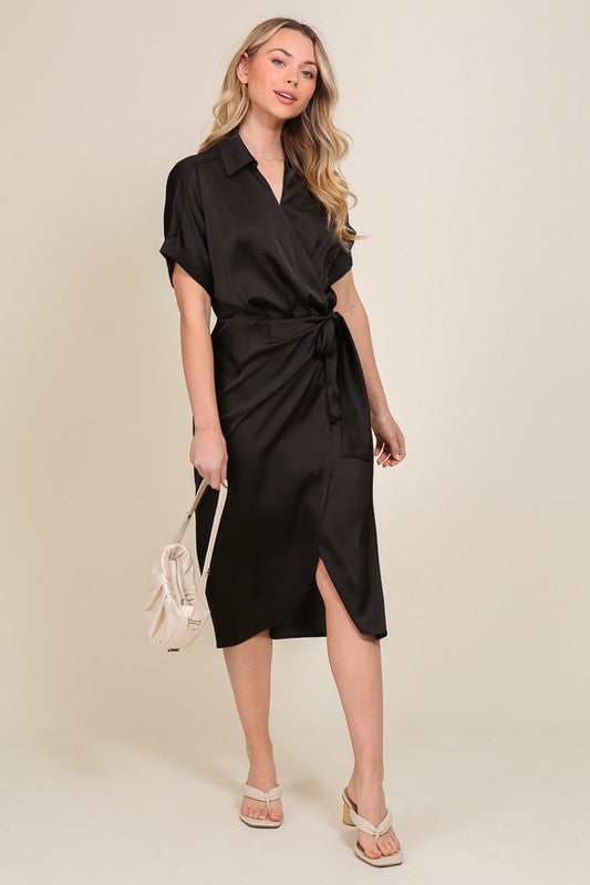 Surplice Satin Wrap Dress | Anekay