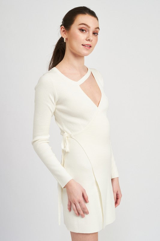Wrapped Mini Dress With Cut Out Detail