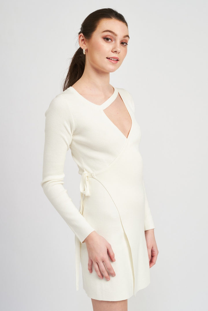 Wrapped Mini Dress With Cut Out Detail