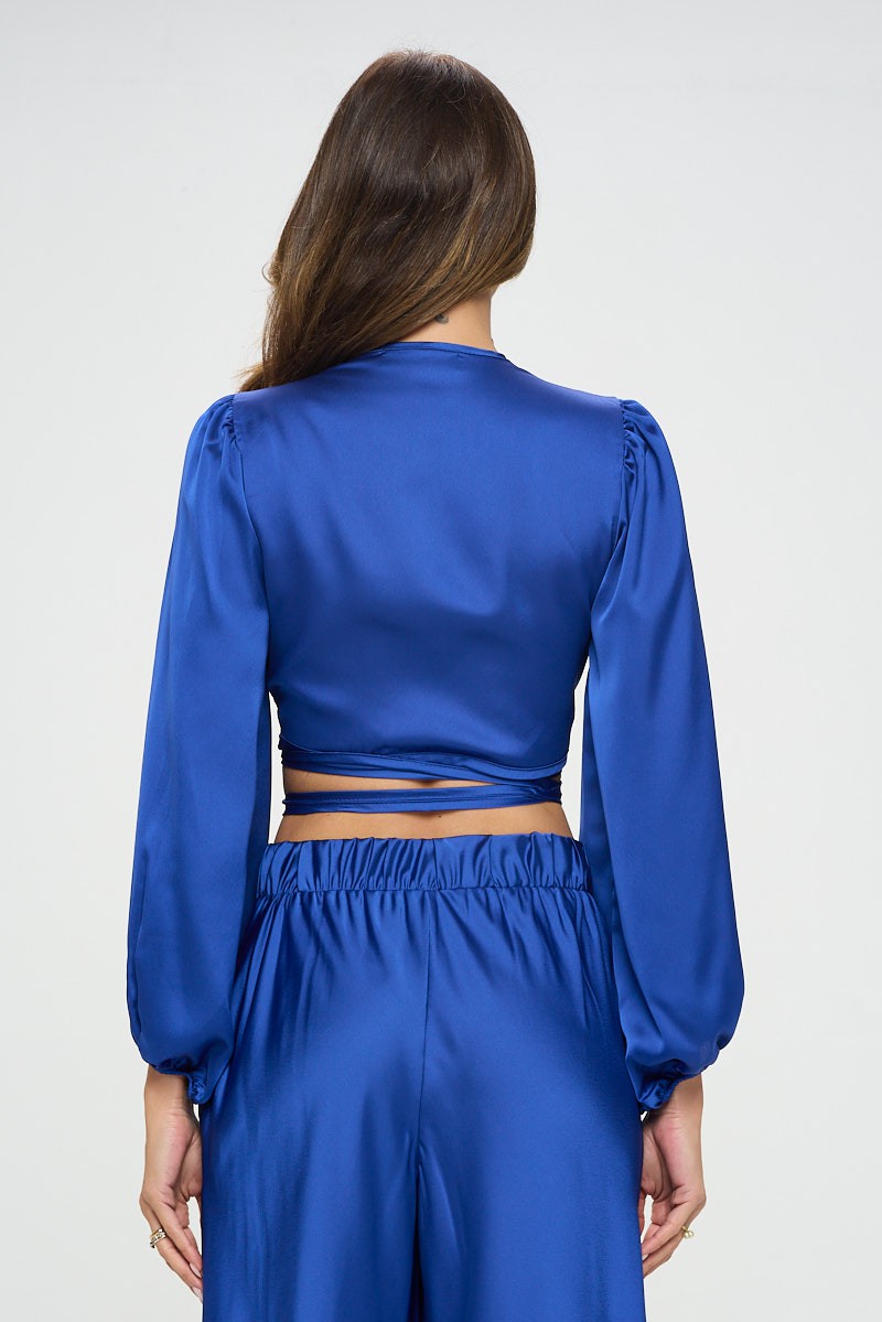 Silky Satin Wrap Crop Top With Tie