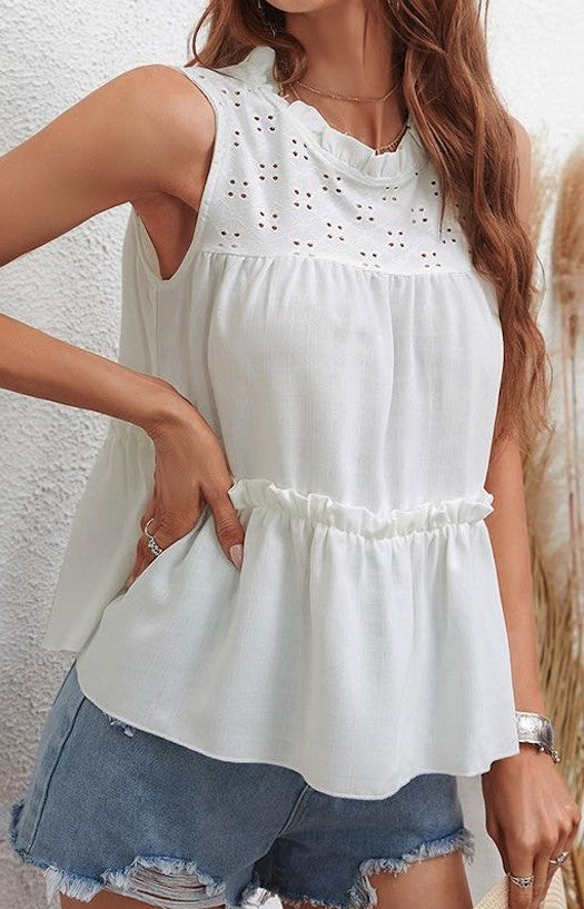 White Ruffled Tank Top