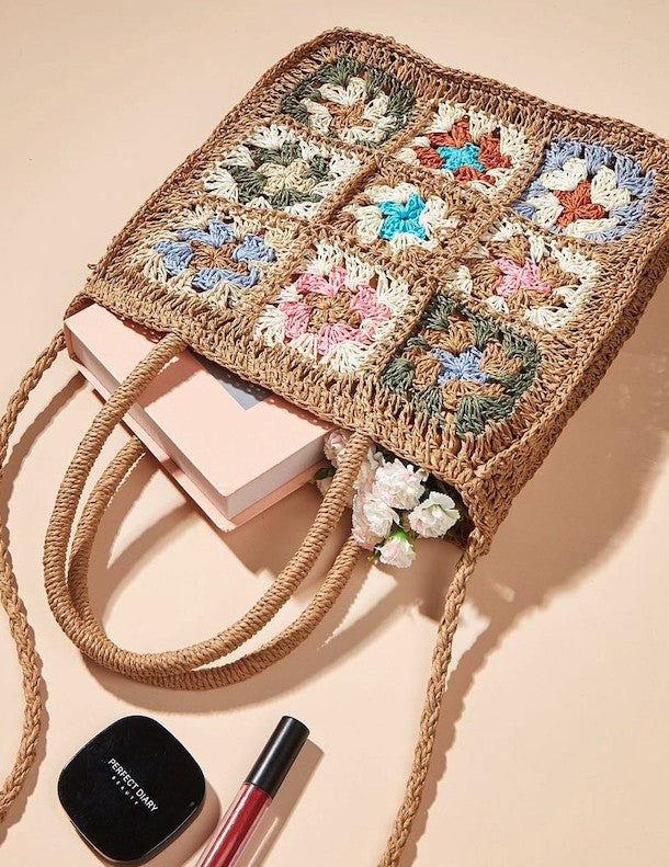 Floral Pattern Straw Bag