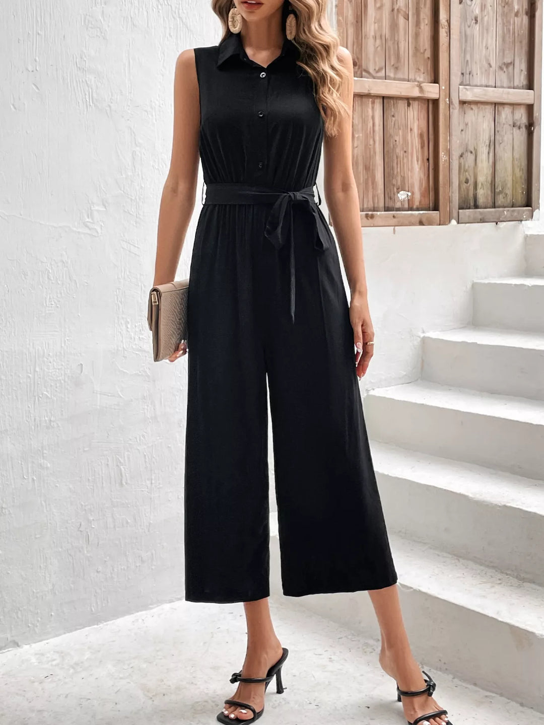 Black Sleeveless Wide Leg Jumpsuit