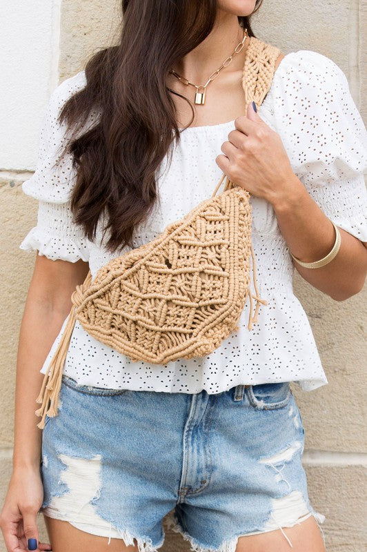 White Macrame Sling Bag