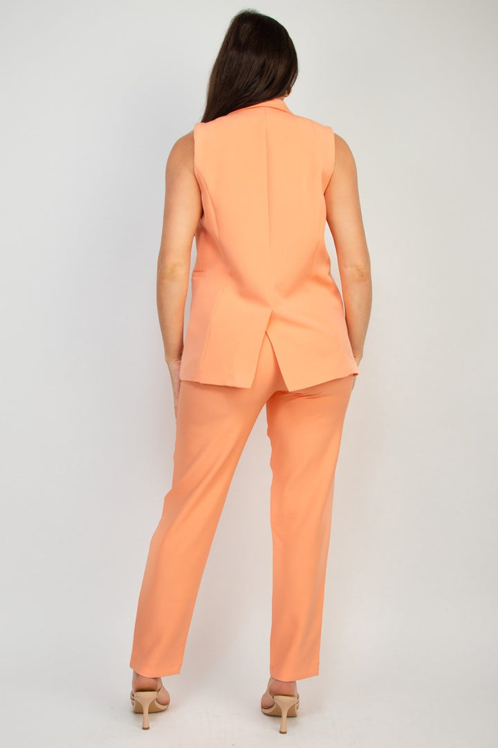Hot Pink Solid Vest With Lapel And Pockets