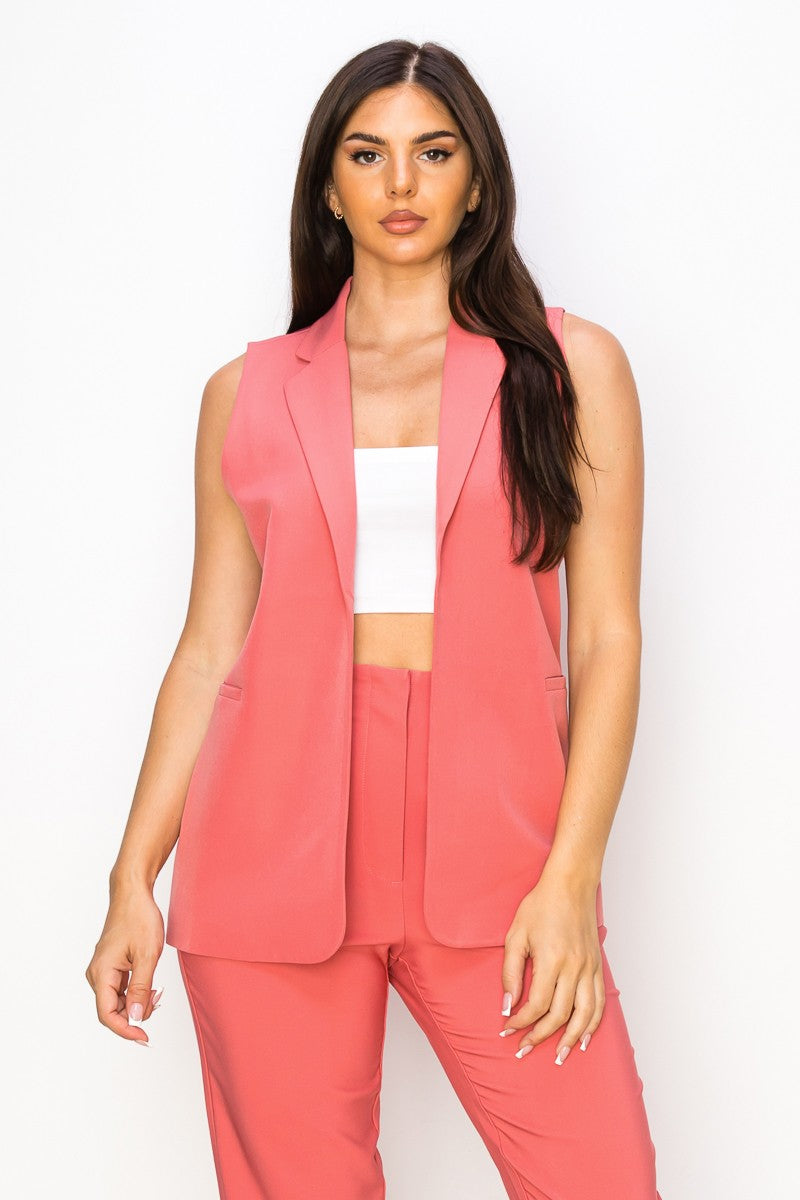 Mauve Solid Vest With Lapel And Pockets