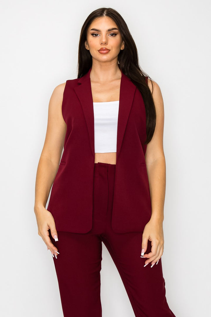 Solid Vest With Lapel And Pockets