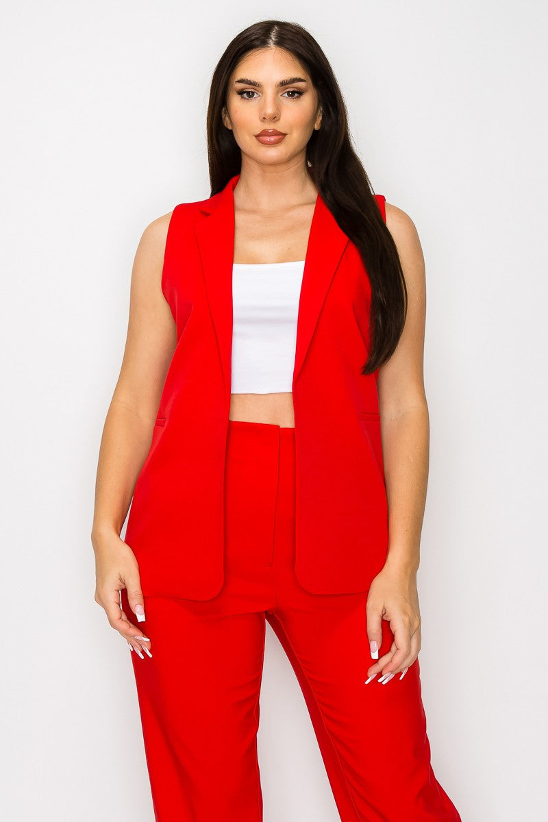 Navy Solid Vest With Lapel And Pockets 1