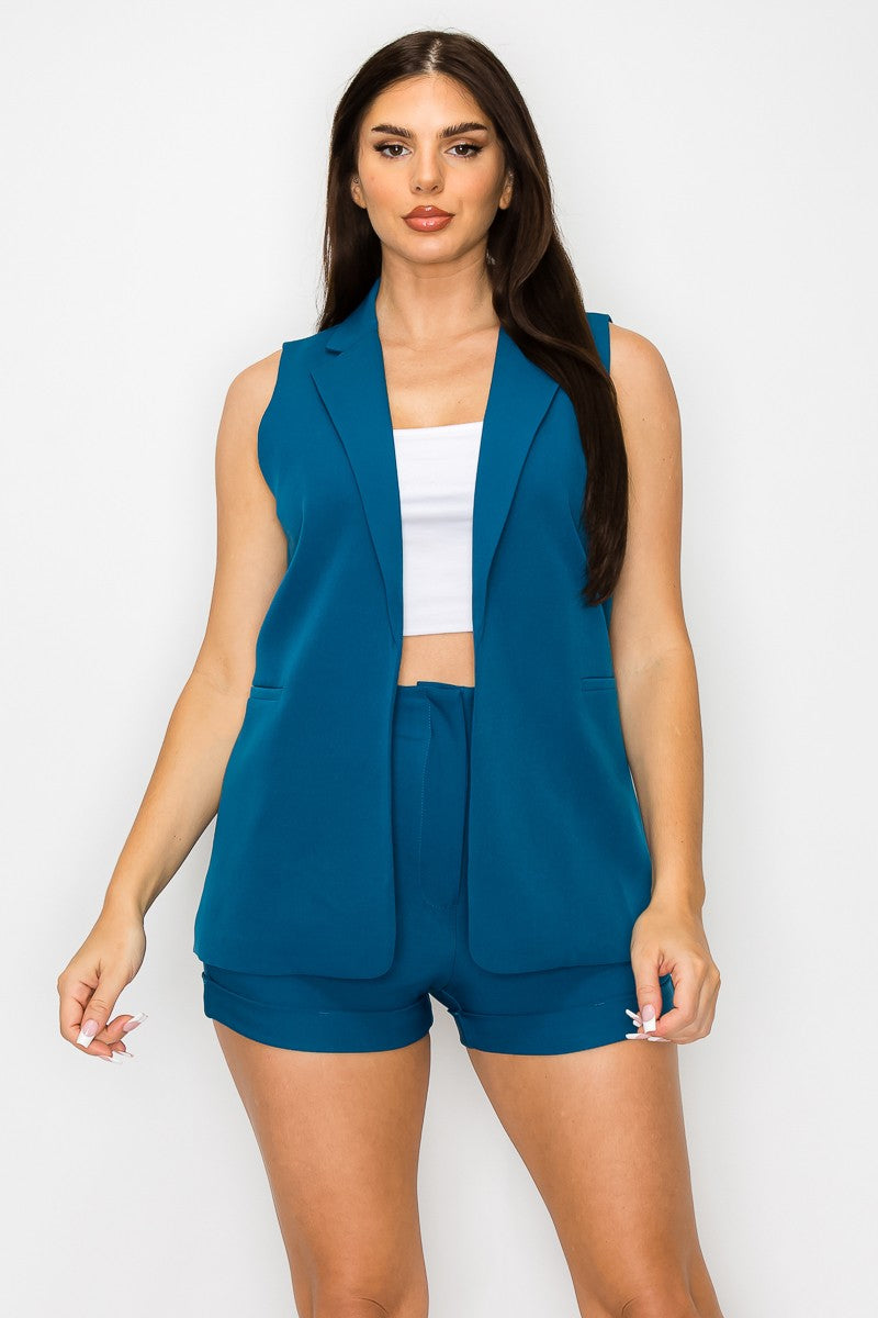 Mustard Solid Vest With Lapel And Pockets