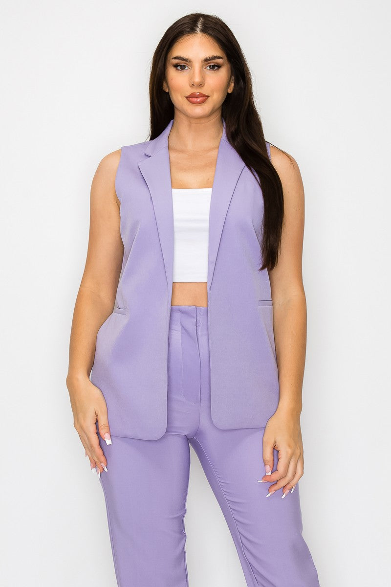 Navy Solid Vest With Lapel And Pockets