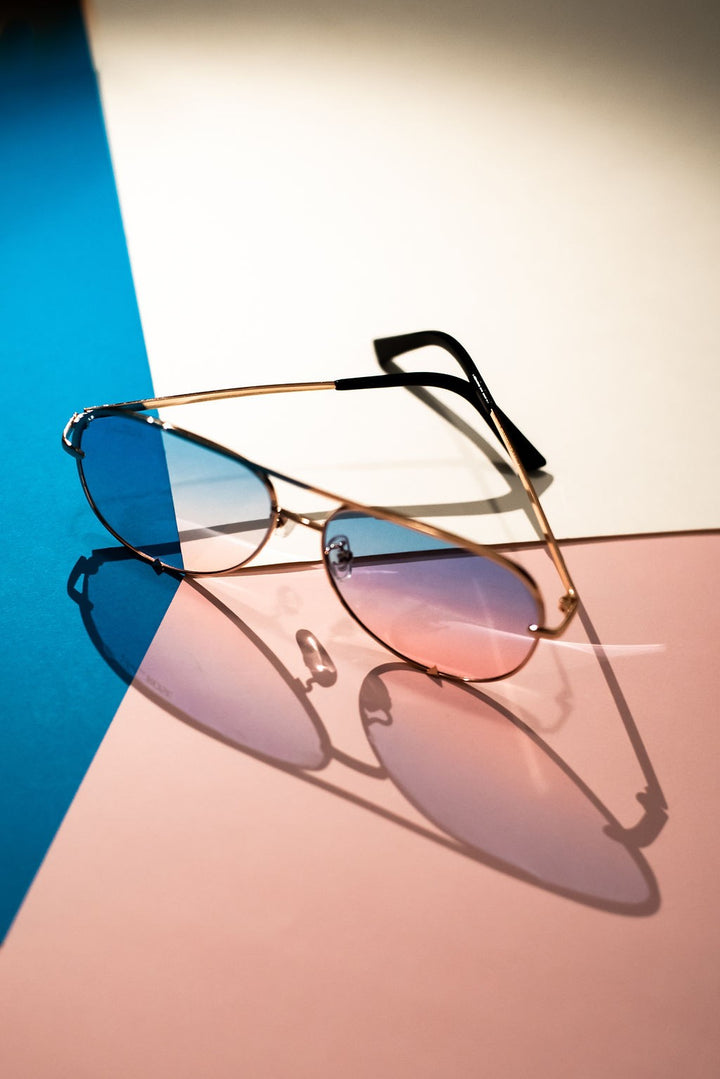 Gold/Blue + Pink Gold Blue Pink Unisex Aviator Sunglasses 1