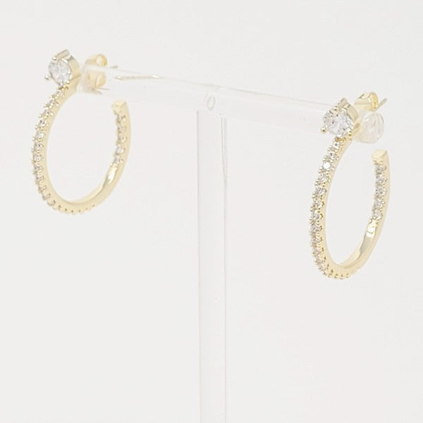 Gold Diamond On Top Hoop Earrings