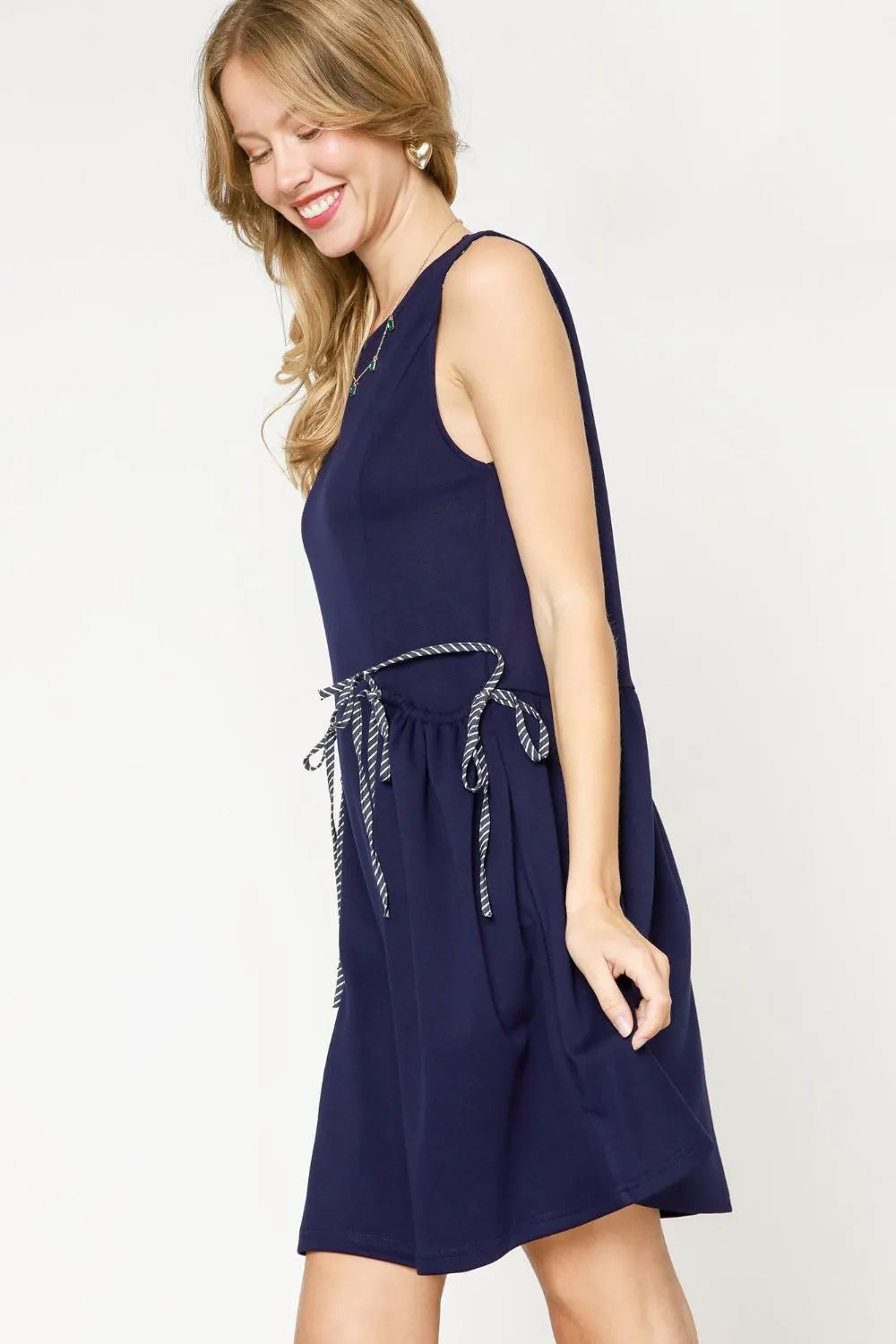 Navy Umgee Round Neck Sleeveless Tank Dress With Pockets 1