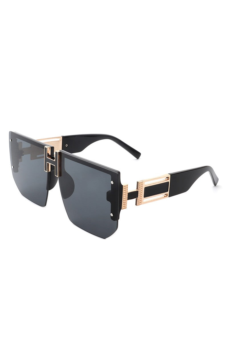 Maroon Square Oversize Flat Top Half Frame Sunglasses | Anekay