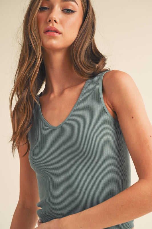 Baby Blue Seamless Reversible Stonewashed Ribbed Tank
