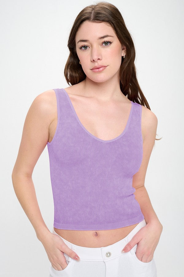 Peach Seamless Reversible Stonewashed Ribbed Tank