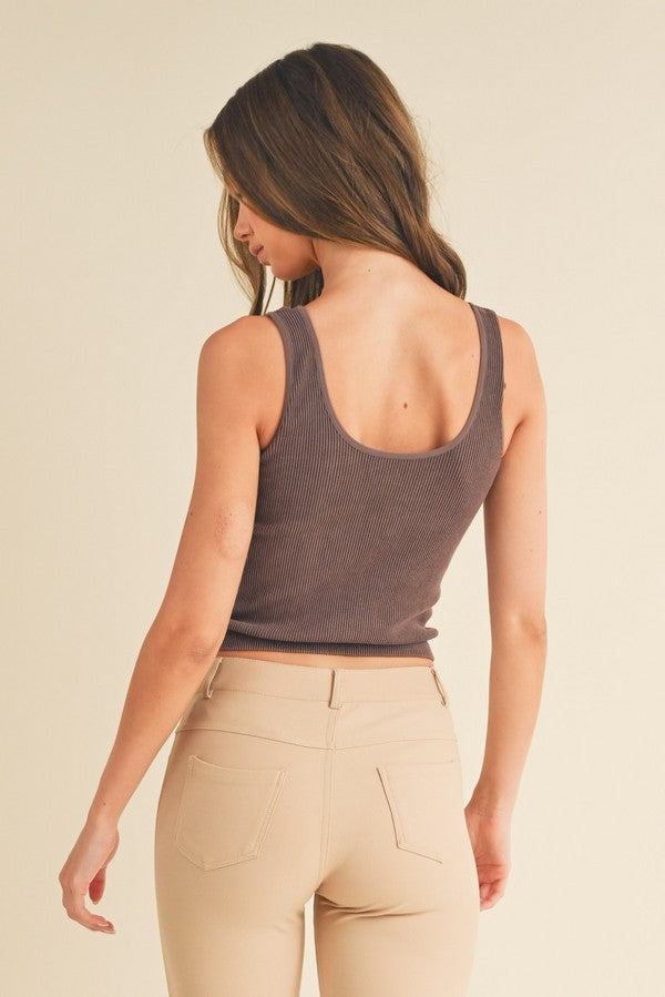 Dusty Rose Seamless Reversible Stonewashed Ribbed Tank