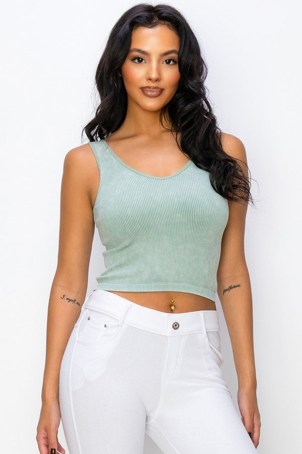 Fuchsia Seamless Reversible Stonewashed Ribbed Tank
