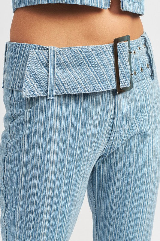 Denim Blue Low Rise Flared Jeans