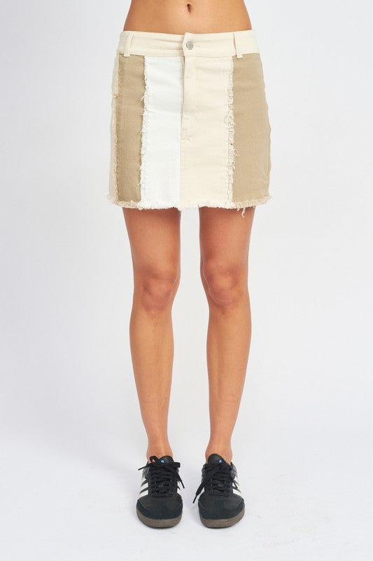 Natural Combo High Rise Color Block Skirt