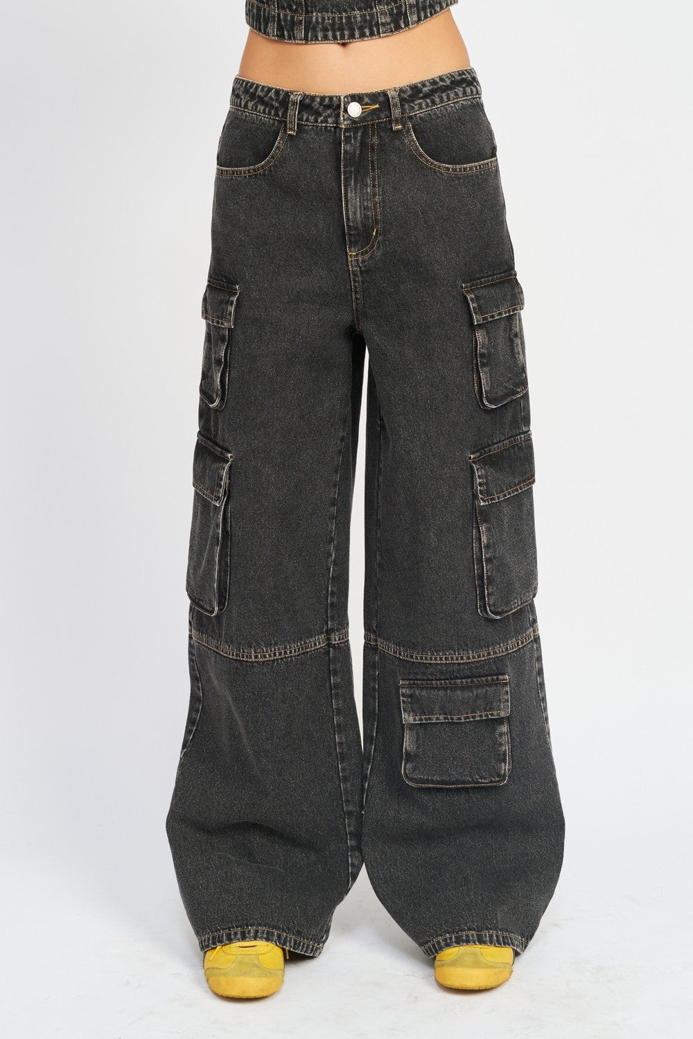 Black Cargo Low Waist Jeans