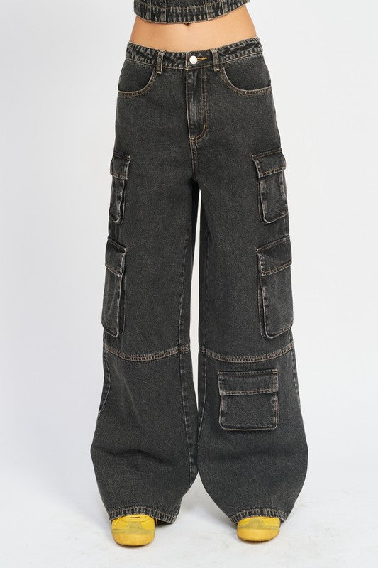 Black Cargo Low Waist Jeans