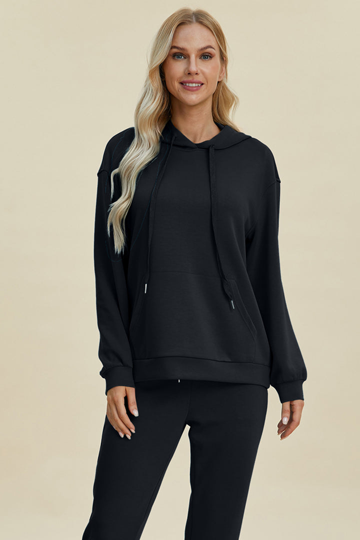 Coral Basic Bae Full Size Air Scuba Drawstring Long Sleeve Hoodie With Kangaroo Pocket