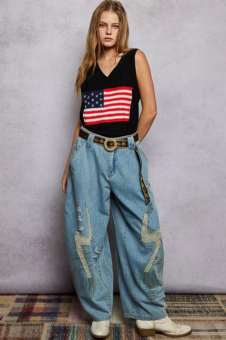 Pol V Neck Ribbed Tank With American Flag Patch And Star Back Patch 1