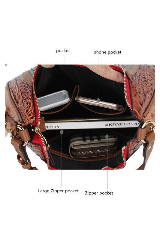 Mkf Collection Faux Crocodile Embossed Shoulder