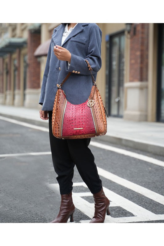 Cognac Mkf Collection Faux Crocodile Embossed Shoulder