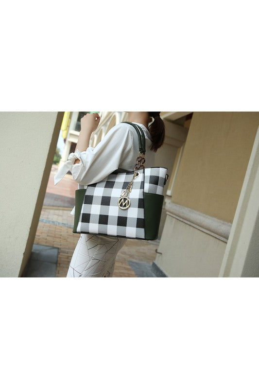 Cognac Brown Mkf Collection Mariely Checker Tote Bag By Mia K