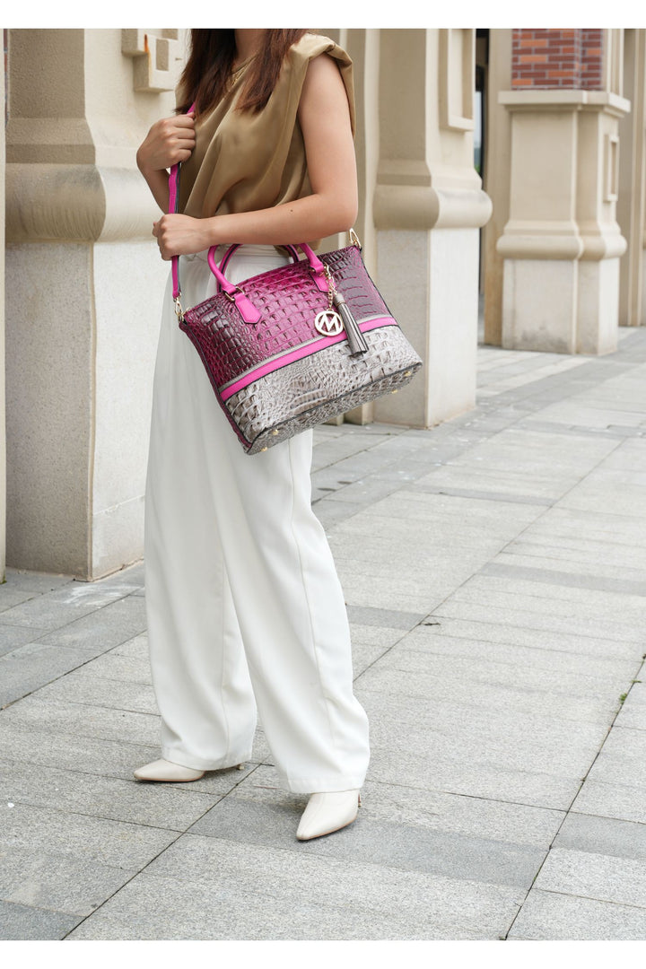 Cognac - Black Mkf Collection Autumn Crocodile Skin Tote Bag Mia