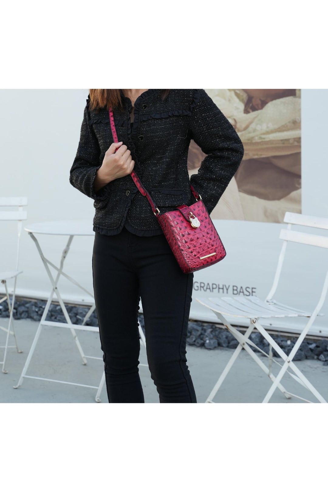 Black Mkf Faux Crocodile Embossed Crossbody Bag By Mia K