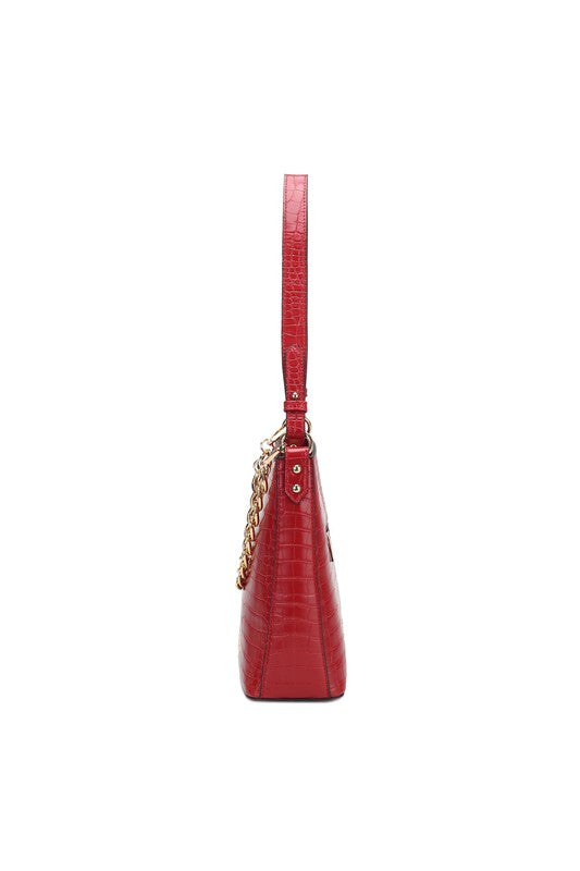 Olive Mkf Faux Crocodile Embossed Shoulder Bag By Mia K