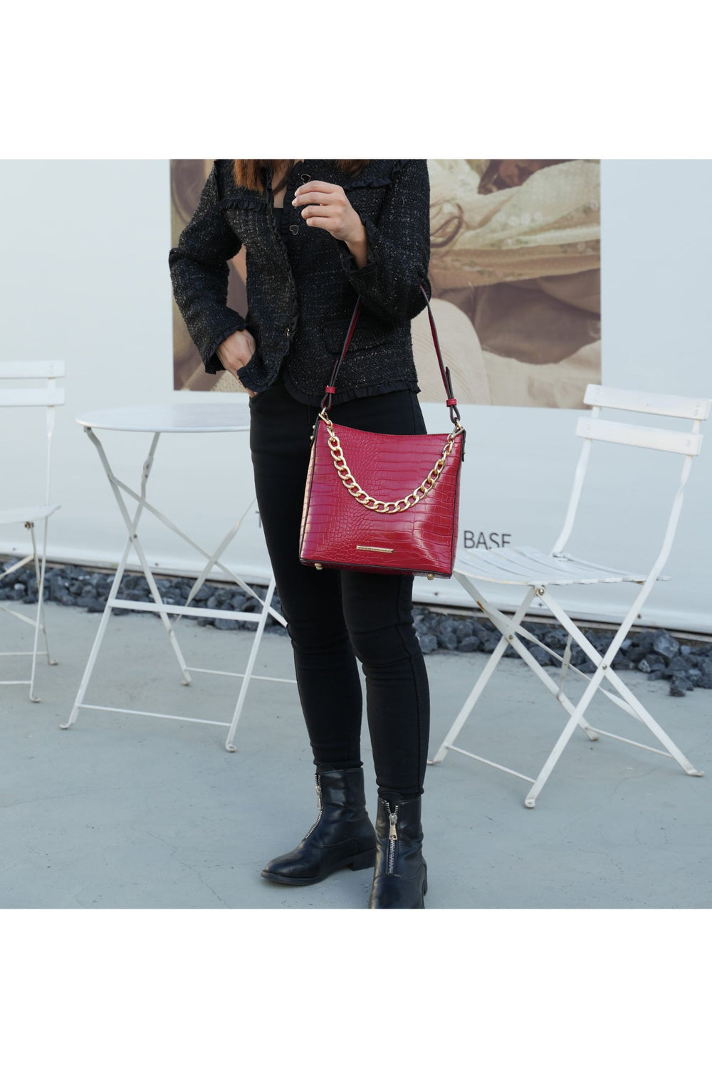 Burgundy Mkf Faux Crocodile Embossed Shoulder Bag By Mia K