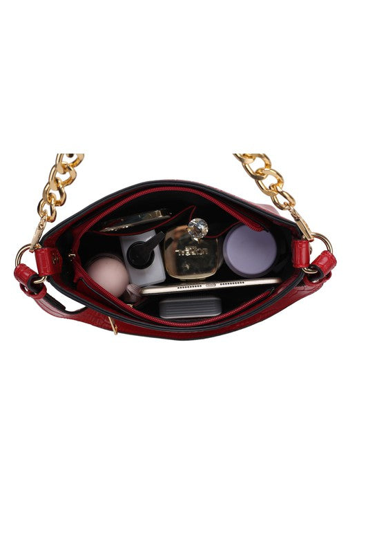 Red Mkf Faux Crocodile Embossed Shoulder Bag By Mia K