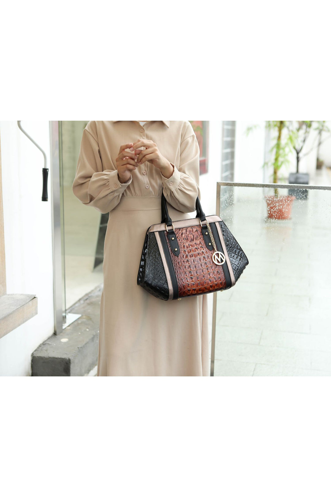 Beige - Yellow Mkf Collection Daisy Croco Satchel Wallet By Mia