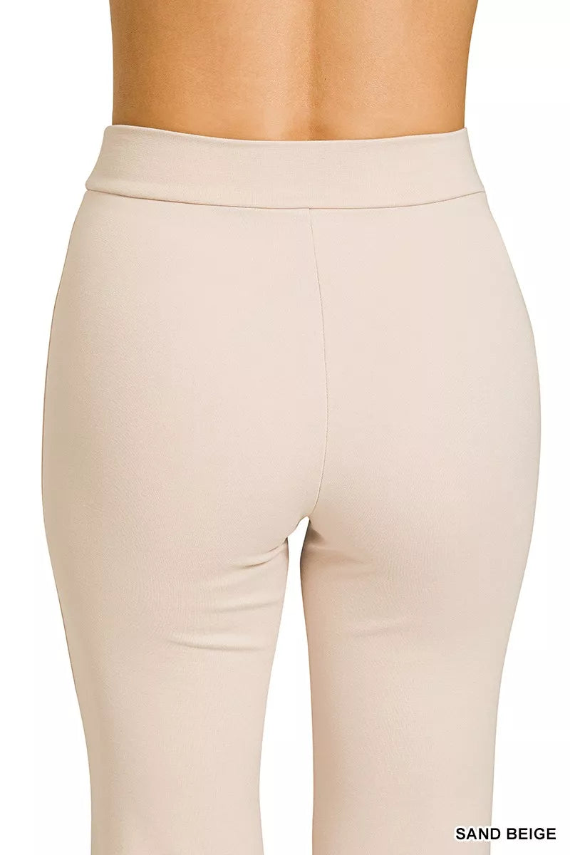 Sand Beige Zenana Heavy Ponte Elastic Waistband Pintuck Pants